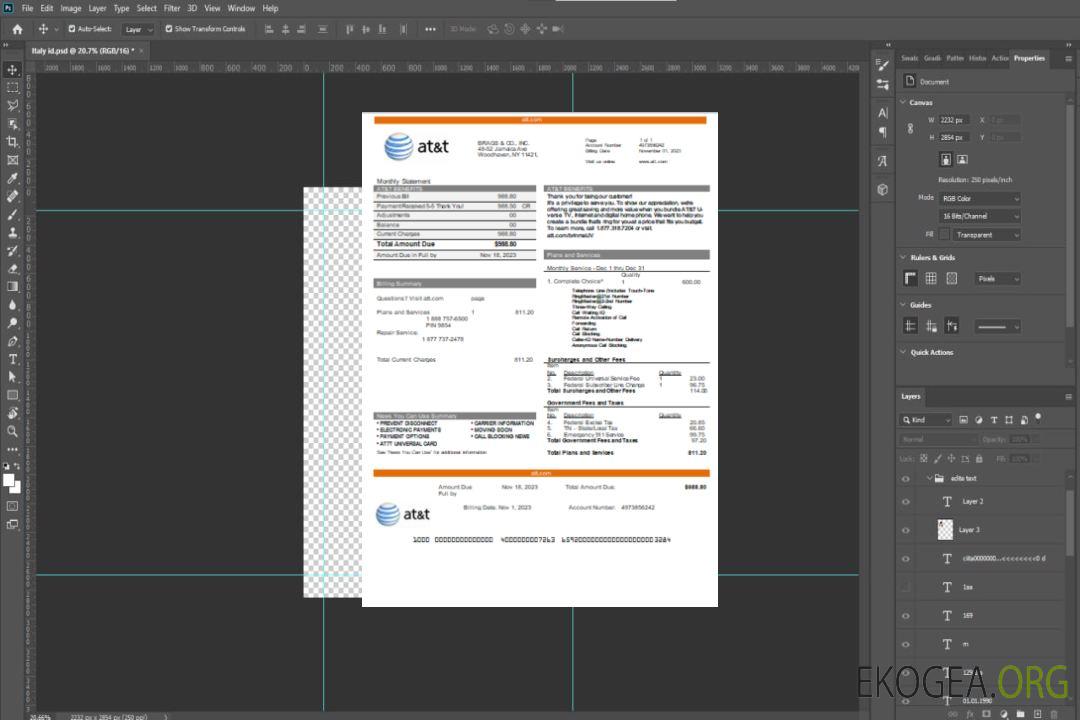 Texas AT&T Telecommunications Business Utility, facture, SCR template Texas AT&T Telecommunications Business Utility, facture, SCR template